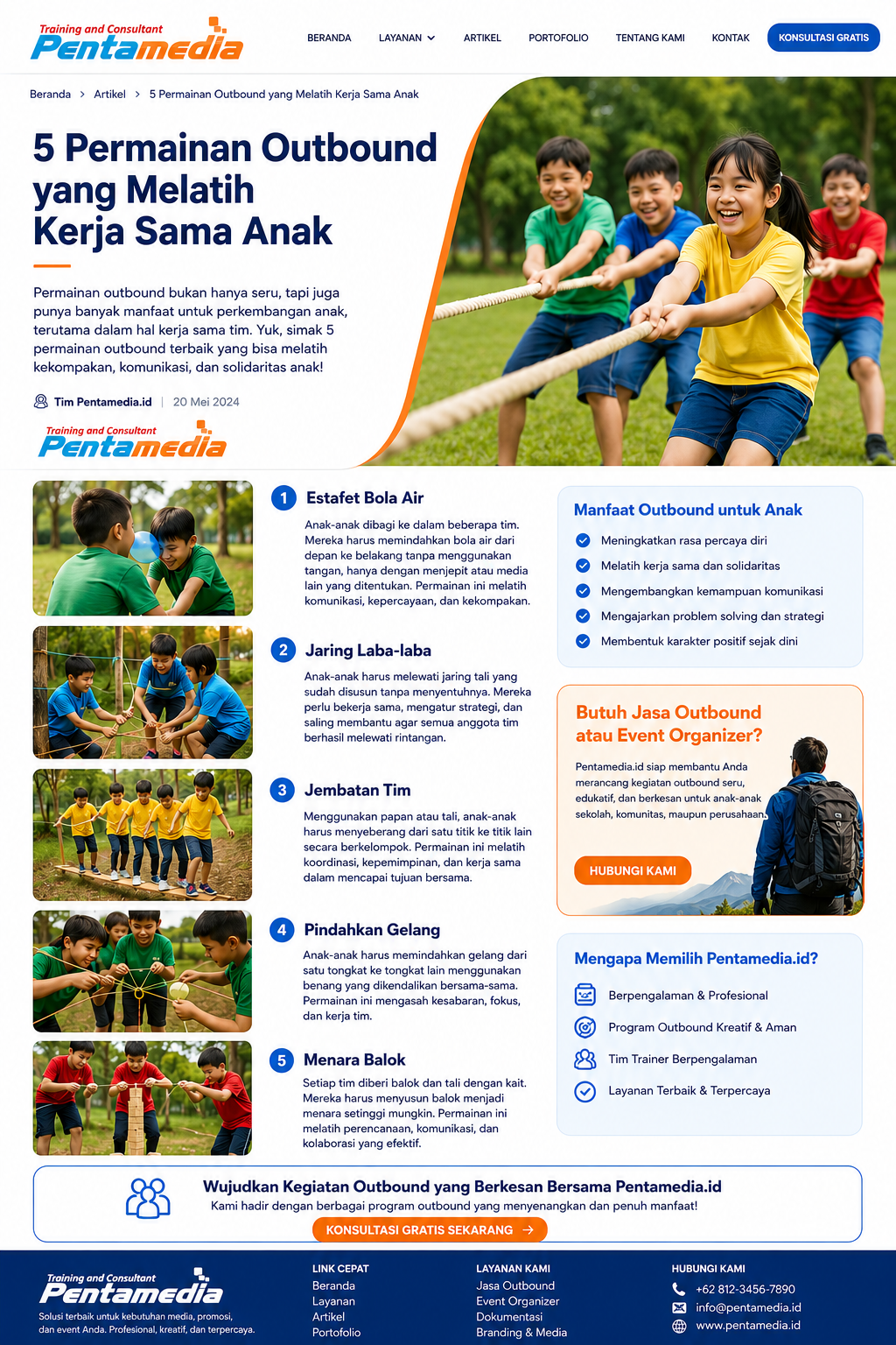 5 Permainan Outbound yang Melatih Kerja Sama Anak: Seru, Edukatif, dan Membangun Karakter Sejak Dini